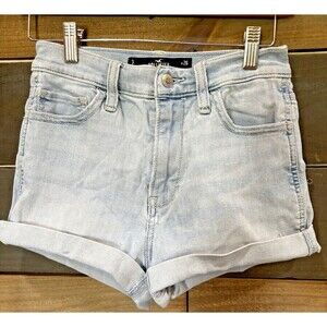 Hollister Women’s Hi-Rise Denim Shorts Size 3 Waist 26 Light Blue Cuffed Cutoff